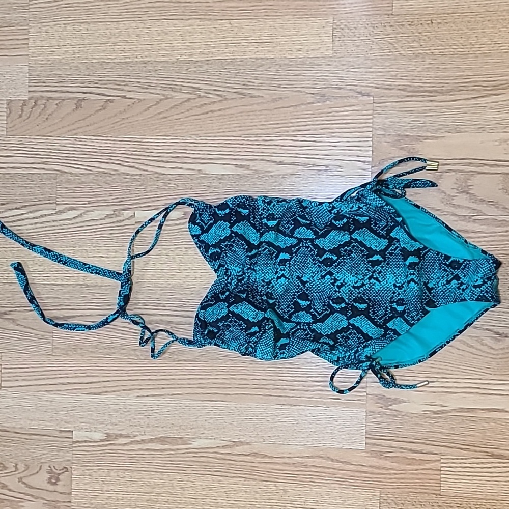 Teal snakeprint one piece swimsuit